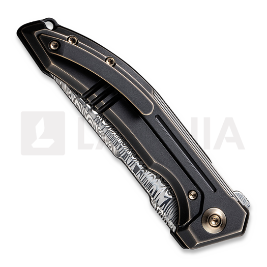 We Knife Quixotic folding knife, Heimskringla damasteel 21016-DS1