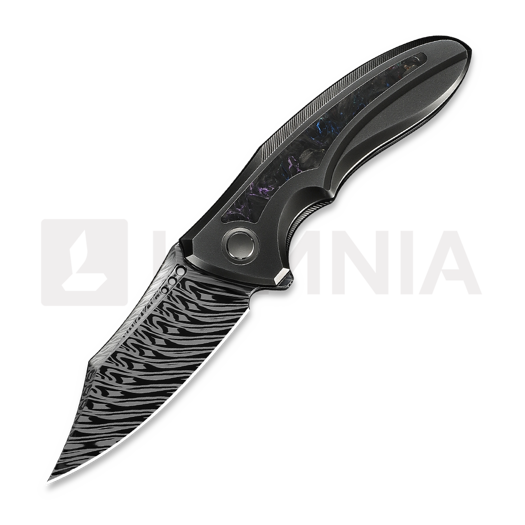 We Knife Varg Damascus Taschenmesser, Polished Gray Titanium & Multicolor CF WE25074-DS1