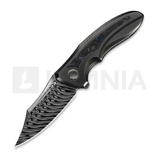 We Knife Varg Damascus Taschenmesser, Polished Gray Titanium & Multicolor CF WE25074-DS1