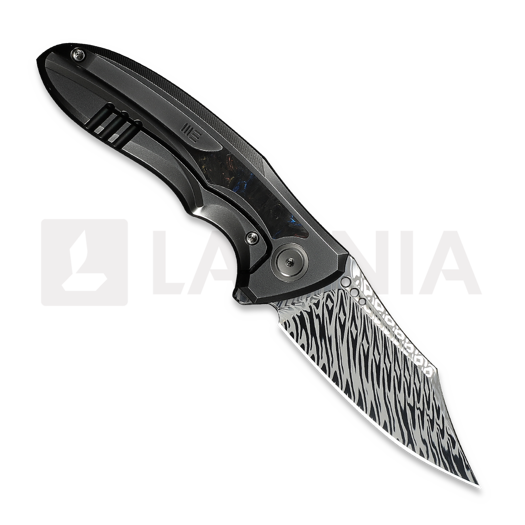 We Knife Varg Damascus Taschenmesser, Polished Gray Titanium & Multicolor CF WE25074-DS1