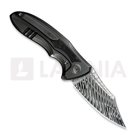 We Knife Varg Damascus Taschenmesser, Polished Gray Titanium & Multicolor CF WE25074-DS1