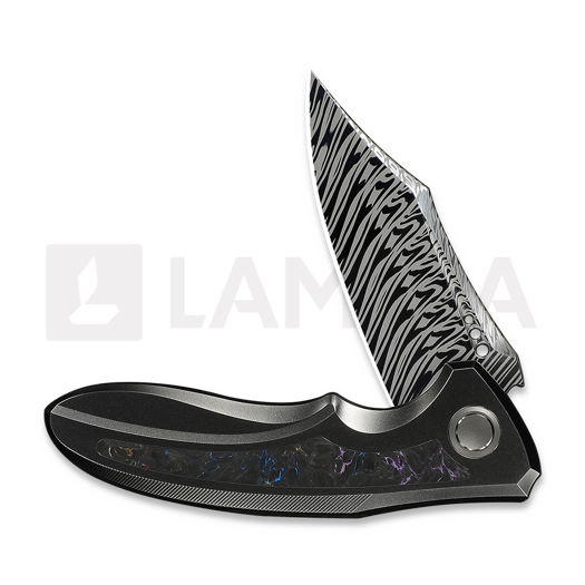 We Knife Varg Damascus Taschenmesser, Polished Gray Titanium & Multicolor CF WE25074-DS1