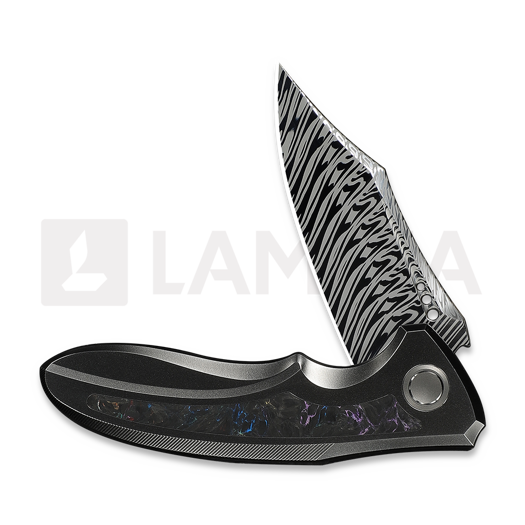We Knife Varg Damascus Taschenmesser, Polished Gray Titanium & Multicolor CF WE25074-DS1