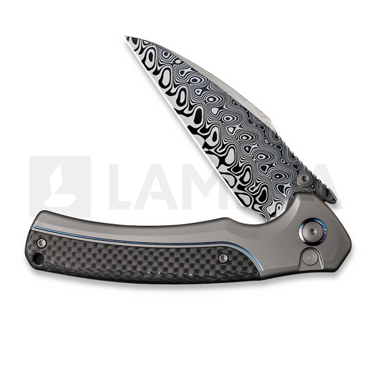 We Knife Ziffius Damascus, Gray Titanium/Twill CF WE22024A-DS1