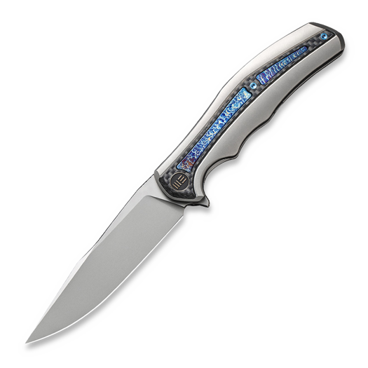 We Knife Zonda Gray Ti, Twill CF/Flamed Ti Inlay, Silver BB WE22016-2