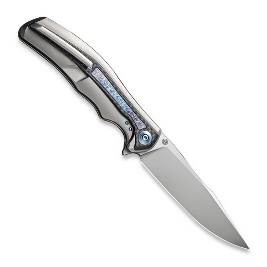 We Knife Zonda Gray Ti, Twill CF/Flamed Ti Inlay, Silver BB WE22016-2