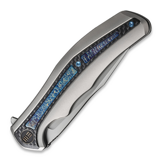 We Knife Zonda Gray Ti, Twill CF/Flamed Ti Inlay, Silver BB WE22016-2