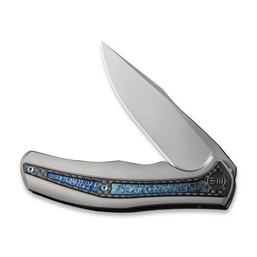 We Knife Zonda Gray Ti, Twill CF/Flamed Ti Inlay, Silver BB WE22016-2