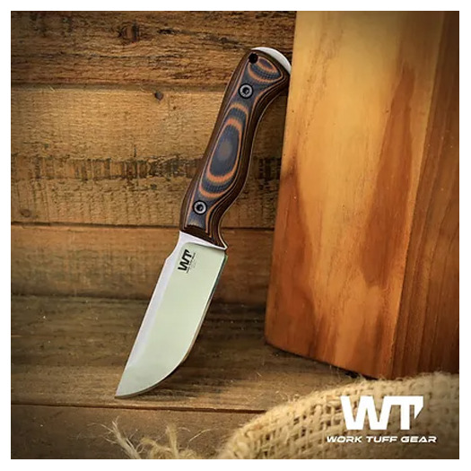 Work Tuff Gear Nomad Bushcrafter K329 kniv, saber, satin, tiger camo