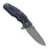 Hinderer Jurassic Magnacut Slicer folding knife, Tri-Way Battle Blue, Red G10
