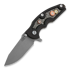 Hinderer Jurassic Spearpoint sulankstomas peilis, battle bronze, Gear Theme red/black